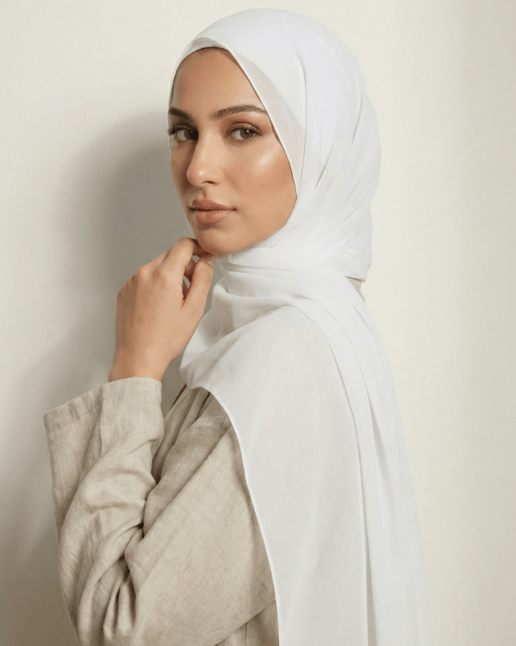 Pure White Basic Georgette Hijab - Ashii.pk
