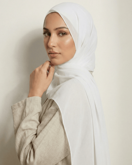 Pure White Basic Georgette Hijab - Ashii.pk