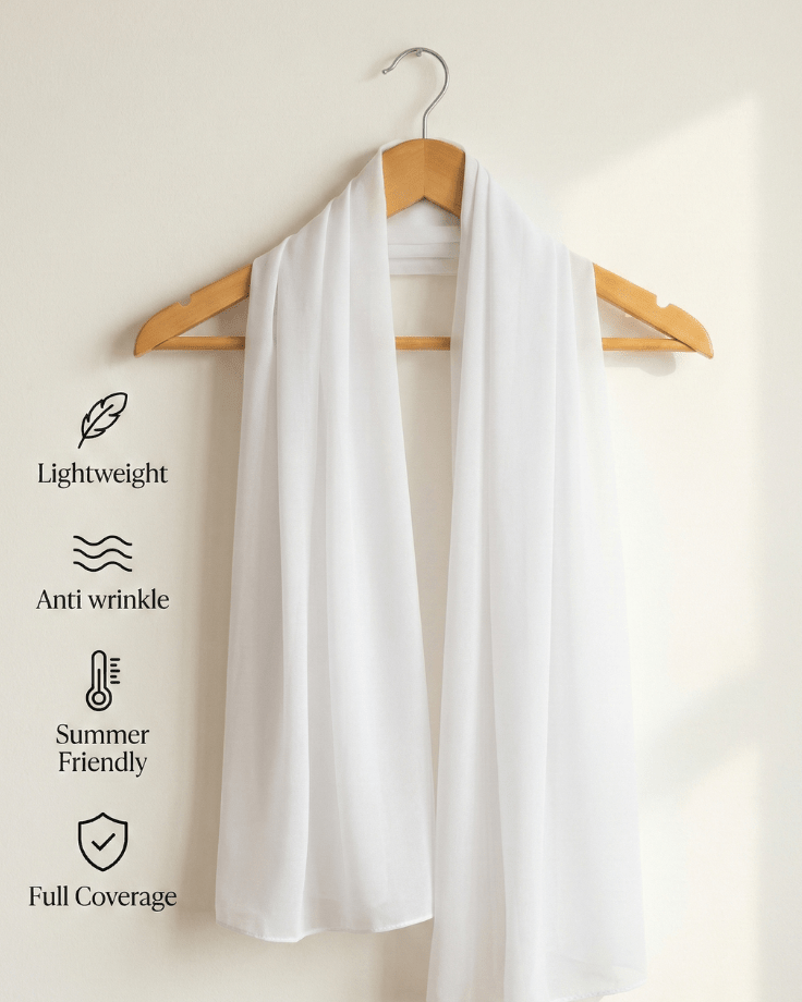 Pure White Basic Georgette Hijab - Ashii.pk