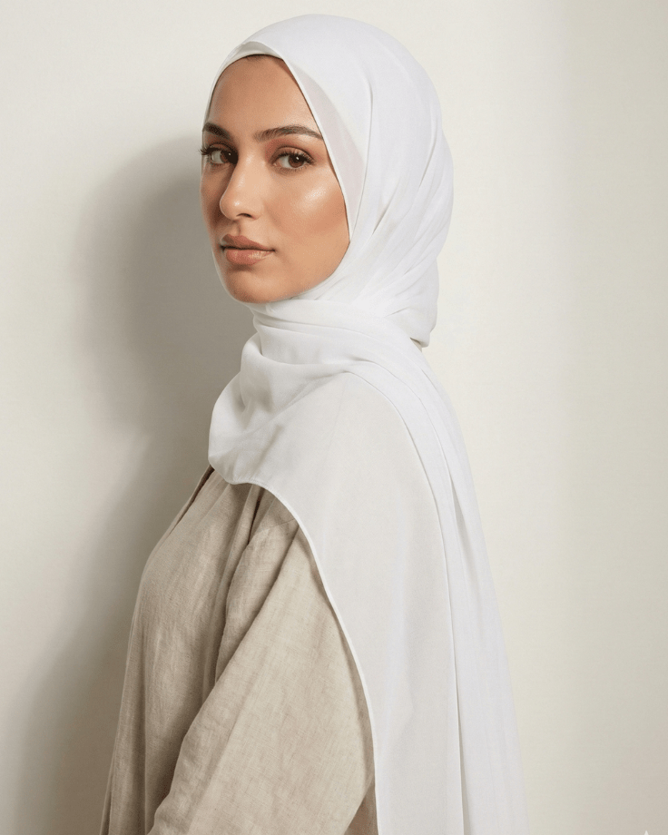Pure White Basic Georgette Hijab - Ashii.pk