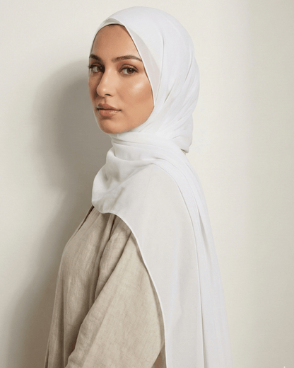Pure White Basic Georgette Hijab - Ashii.pk
