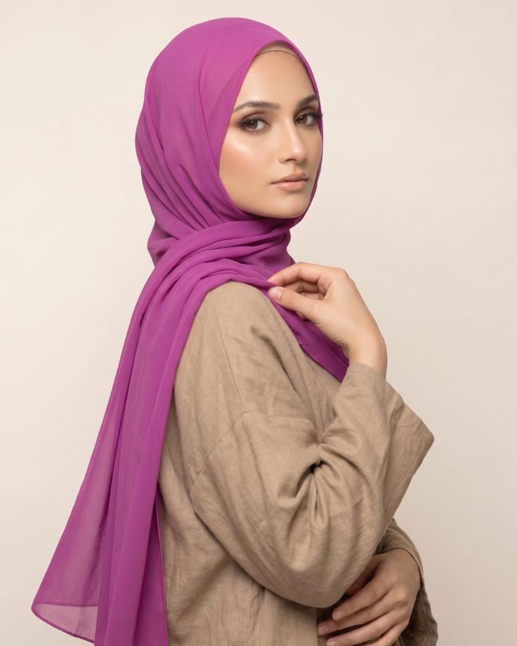 Purple Basic Georgette Hijab - Ashii.pk
