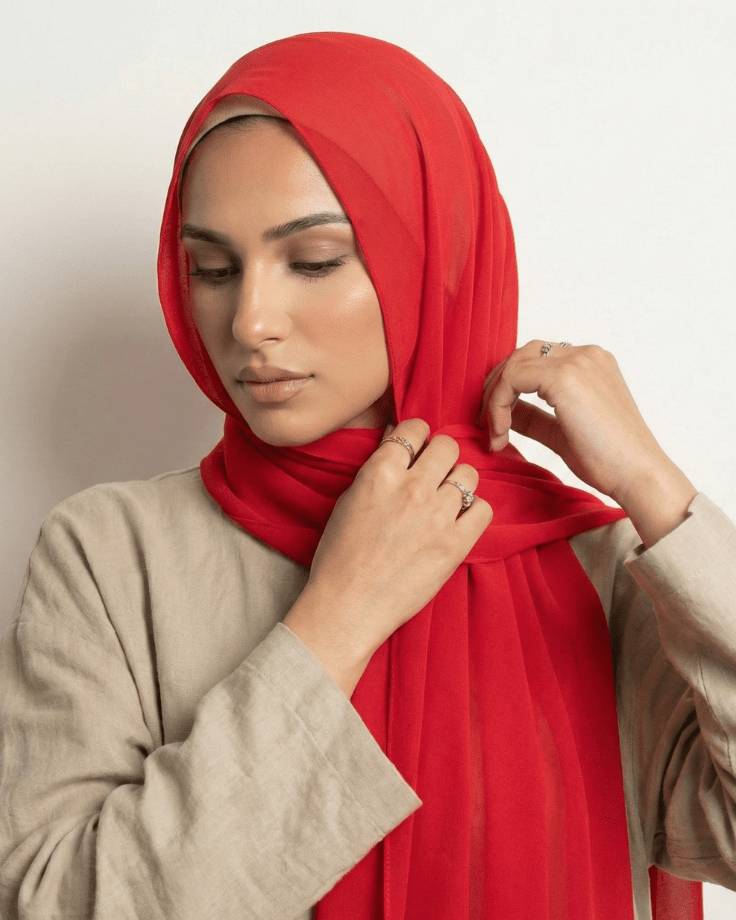 Red Basic Georgette Hijab - Ashii.pk