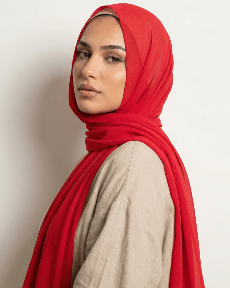 Red Basic Georgette Hijab - Ashii.pk