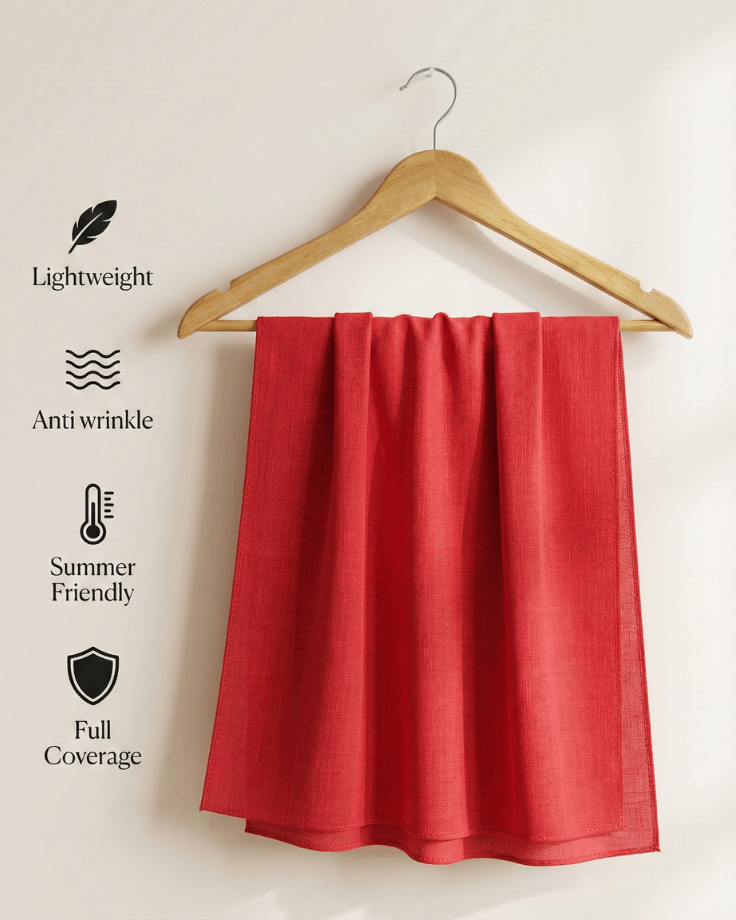 Red Turkish Lawn Hijab - Ashii.pk