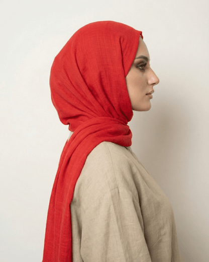 Red Turkish Lawn Hijab - Ashii.pk