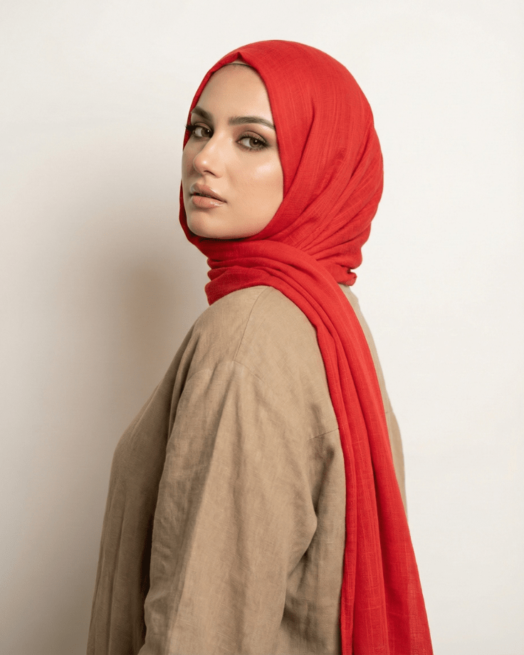 Red Turkish Lawn Hijab - Ashii.pk
