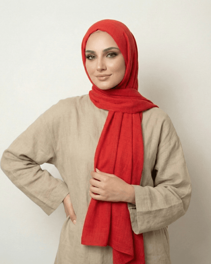 Red Turkish Lawn Hijab - Ashii.pk