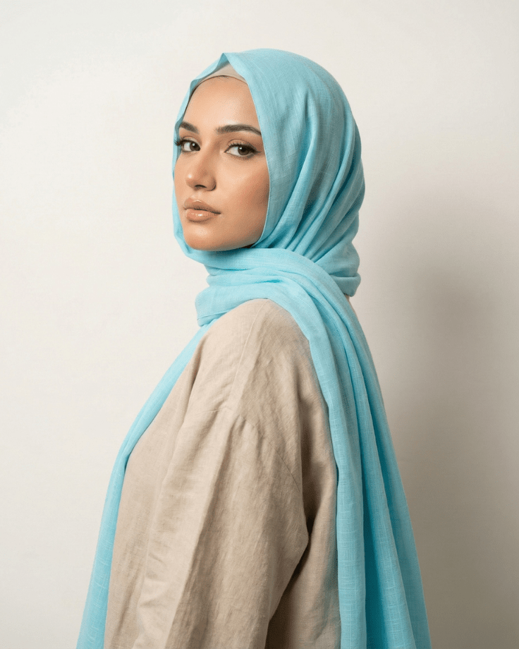 Sky Blue Turkish Lawn Hijab - Ashii.pk