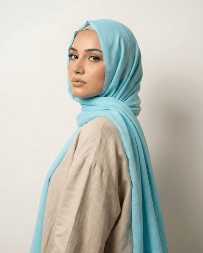 Sky Blue Turkish Lawn Hijab - Ashii.pk