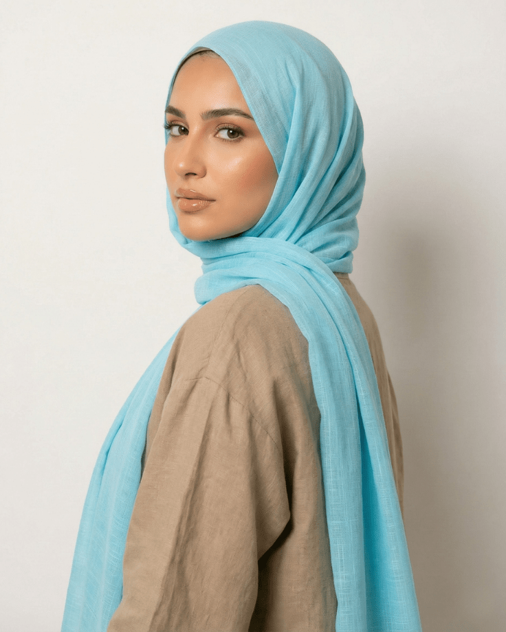 Sky Blue Turkish Lawn Hijab - Ashii.pk