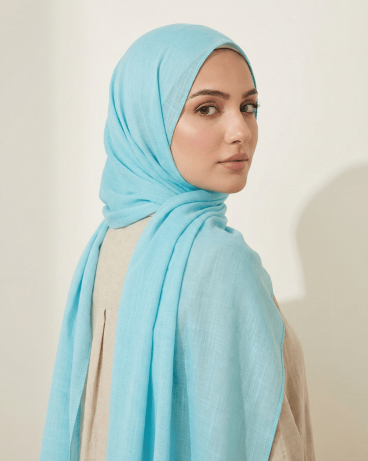 Sky Blue Turkish Lawn Hijab - Ashii.pk