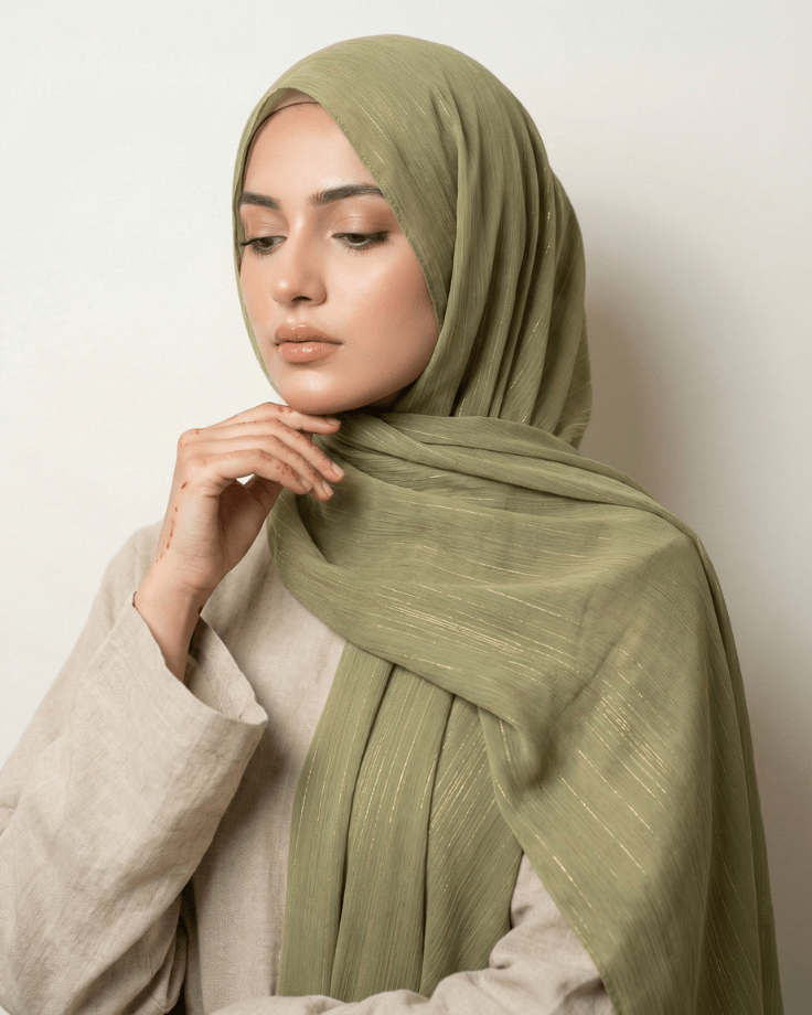Wedding Hijab – Olive Green - Ashii.pk