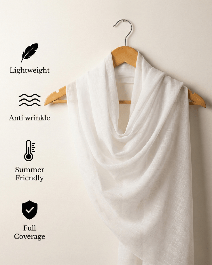 White Turkish Lawn Hijab - Ashii.pk