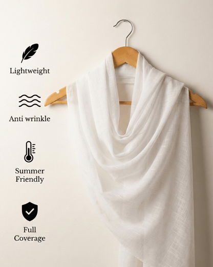 White Turkish Lawn Hijab - Ashii.pk