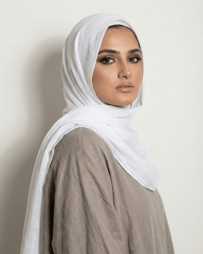 White Turkish Lawn Hijab - Ashii.pk