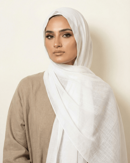 White Turkish Lawn Hijab - Ashii.pk