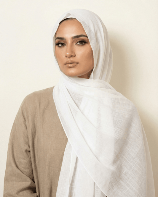 White Turkish Lawn Hijab - Ashii.pk