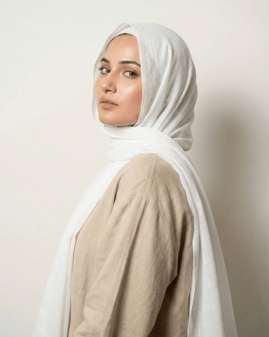 White Turkish Lawn Hijab - Ashii.pk