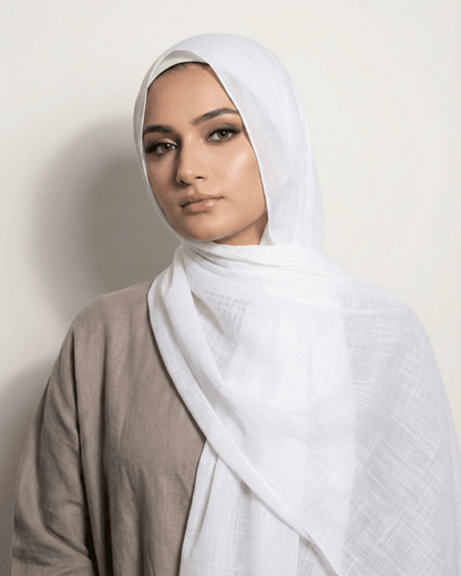 White Turkish Lawn Hijab - Ashii.pk
